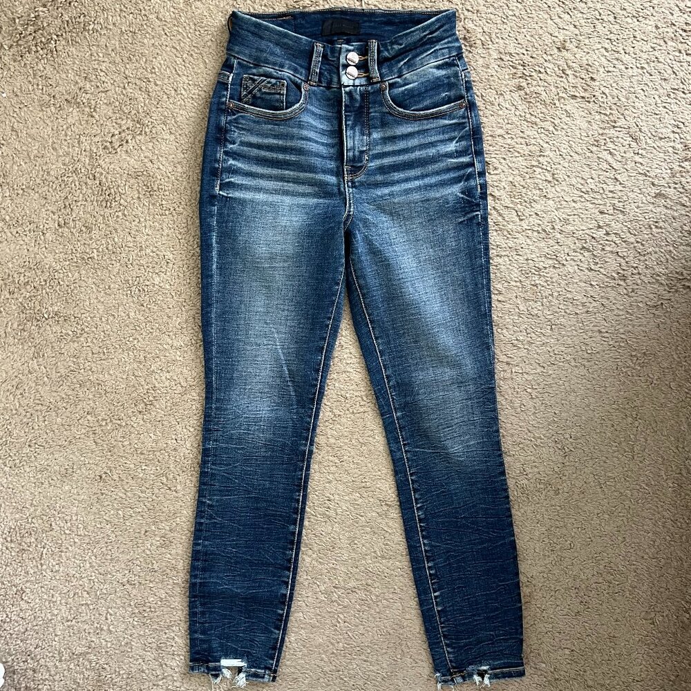Buckle Black Ankle Skinny Jeans 25x27 Shaping Smoothing Pockets